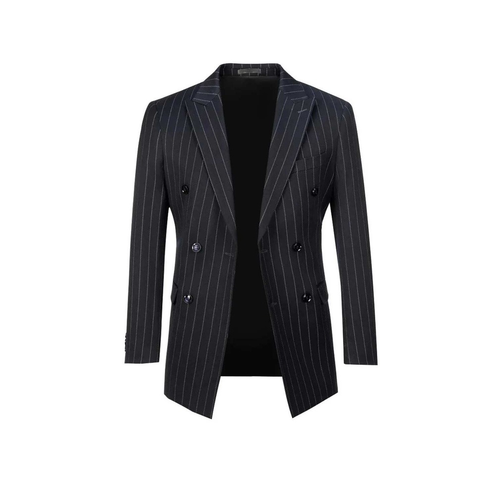 Wehilion Mens Navy Pinstripe Double Breasted Blazer Jacket Size M